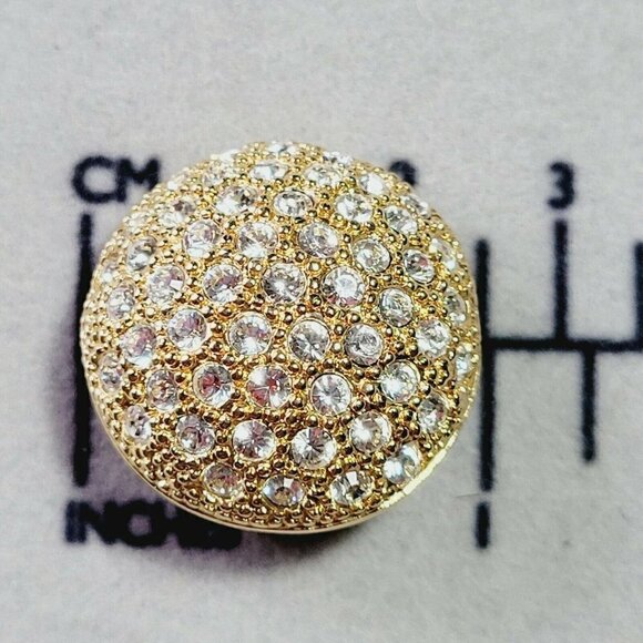 Pave Set Crystal & Gold Tone Clip On Button Earrings Very Sparkly "Video Clip" - Picture 9 of 9